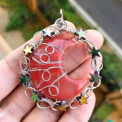 Cherry Quartz Gems Moon Star Pendants Magic Reiki Healing Chakra Amulet • $0.13