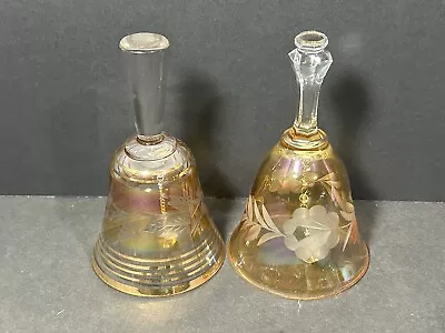 VTG Decorative Yellow Etched Glass Bell Lot Flowers • $11.99