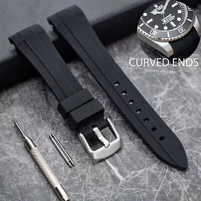 Black 20mm Curved End Silicone Rubber Watch Strap -  Compatible With Moonswatch • £19.95