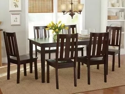 7 Pc Mocha Dining Room Set Wood Kitchen Furniture Table & 6 Chairs Dinette Sets • $599.95