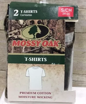 MOSSY OAK 2-PACK T SHIRT 1 CAMO 1 BLACK SIZE Small CHEST 34-36  NEW IN PACKAGE • $4