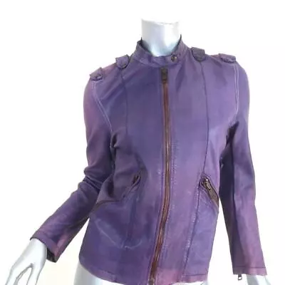 Collection Privee Leather Biker Jacket Purple Size 42 • $162