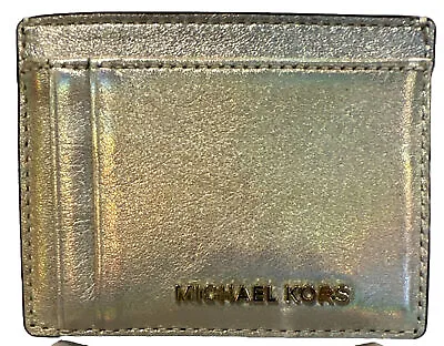 NWT MICHAEL KORS MONEY PIECES LEATHER MULTI CARD CASE Pale Gold Scratched • $20