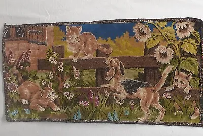$28.88 • Buy Vintage Tapestry Rug Wall Hanging Cats & A Dog Size 38  X 19.5  Fraying Edge #HL