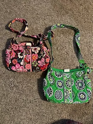 Lot 2 Vera Bradley Cupcake Green Mod Floral Pink Shoulder Handbag Crossbody • $20