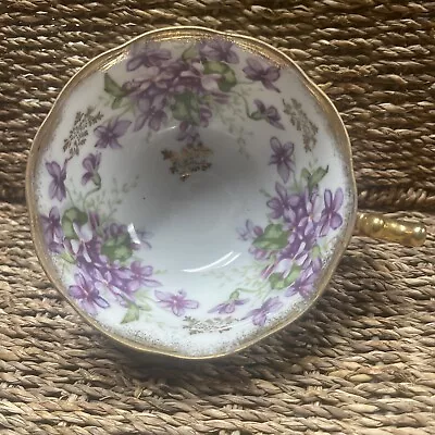 Vintage Tea Cup 3 Footed China Violets Lusterware Gold Ombré Gilt Floral Purple • $11.20