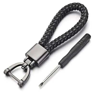 Car Keychain Key Chain Key Ring Key Fob Buckle Leather Rope Strap Weave W/Tool • $5.32