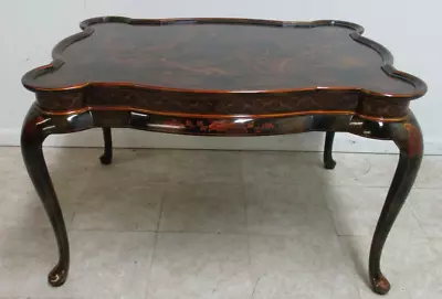 Maitland Smith Asian Inspired Ebonized Scalloped Coffee Table Birds • $899.10