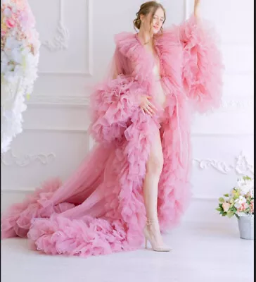 Tulle Ruffle Boudoir Pregnancy Photoshoot Robe Ruffle Maternity Cloak Shower • $66.30