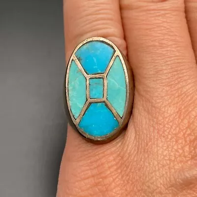 Vintage Southwestern Turquoise Silver Ring Size 7 • $265