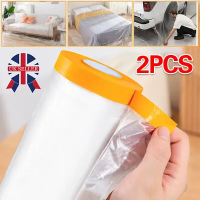 2 Rolls 20m Pre-Taped Masking Film Masking Tape Roll For House Painting Cover • £7.99