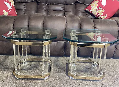 1970's Vintage Charles Hollis Jones Lucite Brass Glass Side End Coffee Table • $999.99