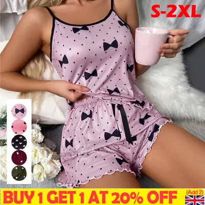 Women Ladies Satin Silk Lace  Vest Cami Shorts Lingerie Pyjamas Set Pj.Sleepwear • £8.09