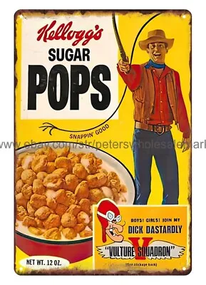 Room Decor 1980s Kellogg's Sugar Pops Corn Pops Cowboy Cereal Metal Tin Sign • £18.29