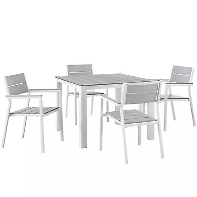 Ergode Maine 5 Piece Outdoor Patio Dining Set - White Light Gray • $862.71