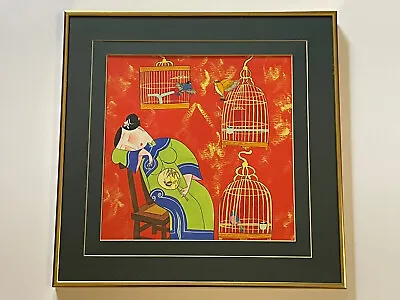 Wu Chi Yong Painting Chinese Modernist Listed Expressionism Vintage Woman Birds • $500