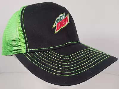 Mtn Mountain Dew Logo Black Neon Green Mesh Snapback Hat Adjustable Cap • $9.95