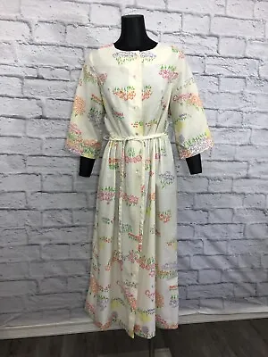 Sears Fashion Floral Belted Hostess Dress Perma Prest Small Vintage • $14.98