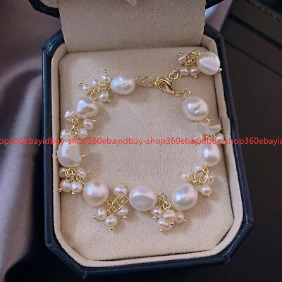 Genuine Natural 7-11mm White Freshwater Baroque Pearl Beads Bracelet 7.5'' • $7.09