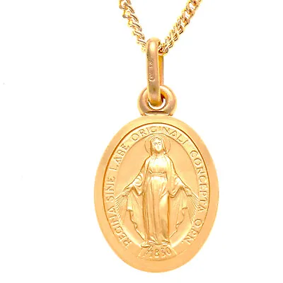 Small 9ct Gold Miraculous Mary Medal Necklace With 18  Chain - Madonna Medal • $161.62