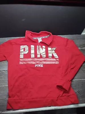 VS PINK Half Zip Pullover Small Sweatshirt  Victoria’s Secret Red Gold Logo  • $15