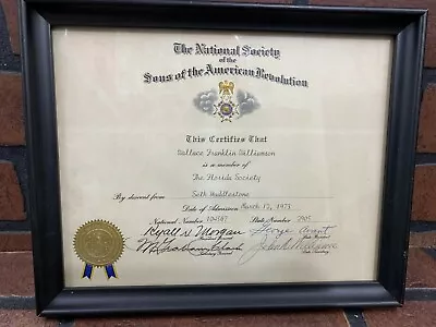 $20.66 • Buy National Society Of The Sons Of The American Revolution Certificate 