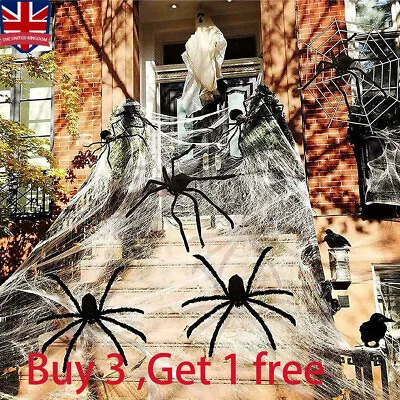 GB Spider Web & 70 Spider Halloween Party Decoration Stretchy Cobweb Props • £3.59