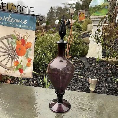 17” Italian Empoli Purple Amethyst Glass Decanter Vase Genie Bottle With Stopper • £159.25