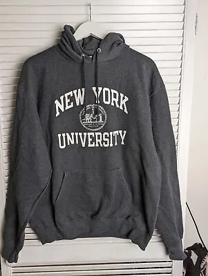 Champion New York University Dark Grey Varsity Hoodie | Men's Size Large • £19.99