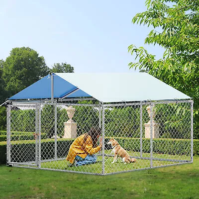 90.5 L X 90.5 W X 64.9 H FT Outdoor Dog Kennel W/ Metal Dog Gate Dog Pens W Roof • $149.89