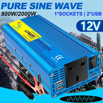 £69.95 • Buy Pure Sine Wave Power Inverter 12V 230V Converter Caravan 800w 2000W Boat