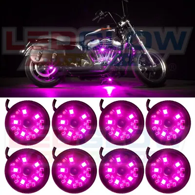 LEDGLOW 8PC PINK POD LED MOTORCYCLE NEON UNDERGLOW LIGHTING LIGHTS KIT W SWITCH • $29.99