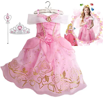 Aurora Fancy Dress Up Girls Princess Party Costume Cosplay Outfit Book Day Gift • £13.32