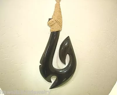29mm Maori Master Carved Water Buffalo Black Horn Hei Matau Koru Fish Hook #2 • $36