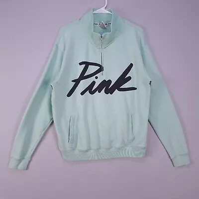 Victoria Secret Pink Sweatshirt Medium Light Mint Green Half Zip Sweater Flaw  • $9.69