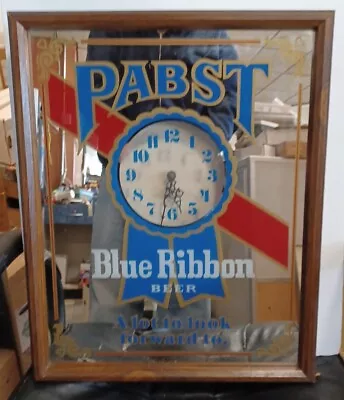 Vintage PABST BLUE RIBBON Beer MIRROR Bar CLOCK 21x17  Needs Clock Motor • $89.99