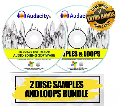 Audacity 2023 Professional Audio Music Editing Recording Software 2 DISC Bundle • $14.95