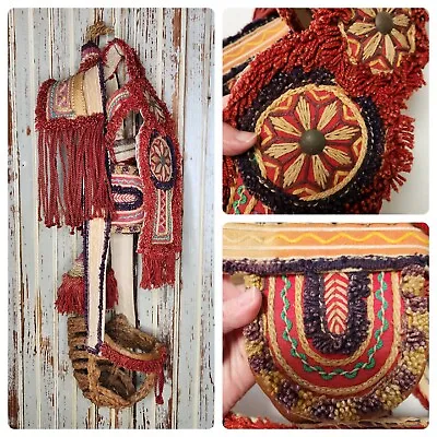 Vintage Handmade Horse Bridle Yarn Work Leather Braided Folk Art Blinders • $126.64