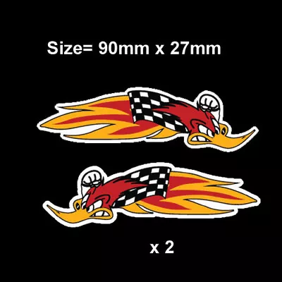 2 X WOODPECKER SPEEDING FLAMES MOTORCYCLE HELMET STICKERS DECALS • £2.49