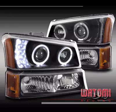 For 03-06 Chevy Silverado/avalanche Halo Led Black Projector Headlights Headlamp • $151.95