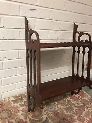 Vintage Mahogany Victorian Gothic Chippendal Fretwork Knick Knack Wall Shelf • $145