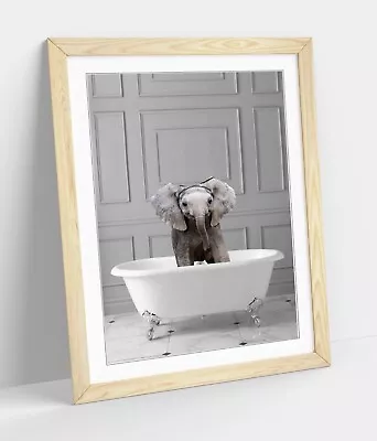 Baby Elephant In Bathtub Panel Wall Framed Bathroom Art Poster Print 4 Sizes • £14.99