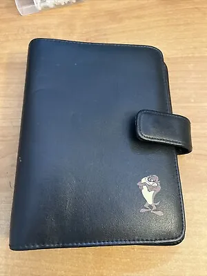 Vintage TAZ Day Runner Black Genuine Leather 6 Ring Snap Pocket PlannerOrganizer • $13.99