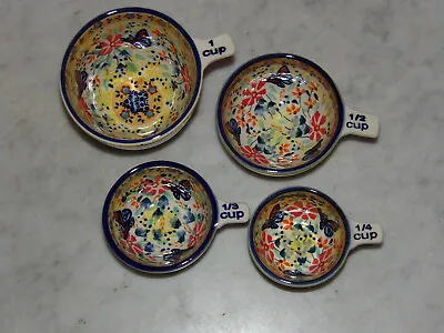 Polish Pottery Measuring Cup Set 1/4 - 1 Cup! UNIKAT Signature Butterfly Summer! • $146.99