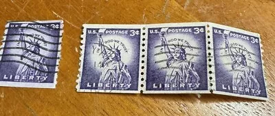 RARE 3 CENT LIBERTY US POSTAGE STAMP PURPLE LADY STATUE OF LIBERTY 4 Stamps. 013 • $24.95