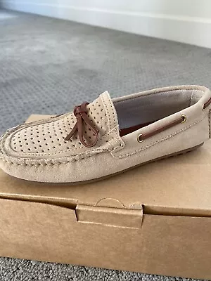 NIB Zara Boys Suede Perforated Tan Brown Leather Loafers Moccasins Sz. 1.5 • $29.99