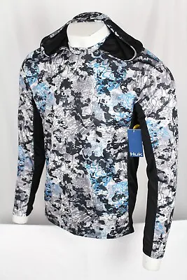 Huk Fishing Men's Icon X Tide Change Hoodie Long Sleeve Shirt Black Blue Gray • $38.24