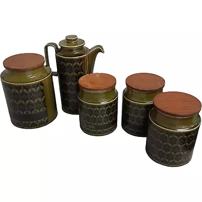 Vintage Hornsea Heirloom Green Coffee Pot & Storage Jars Job Lot • £53