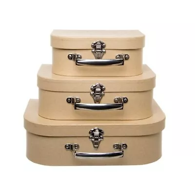 NESTING SUITCASES Mini Kraft Silver Set 3 Suitcase Gift Box Toy Storage Hamper • $45