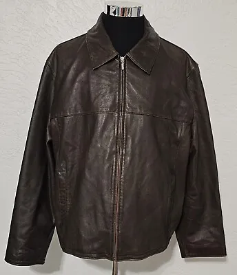 Eddie Bauer Jacket Lamb Skin SOFT Leather Coat Full Zip Mens Large Brown Vintage • $69.59